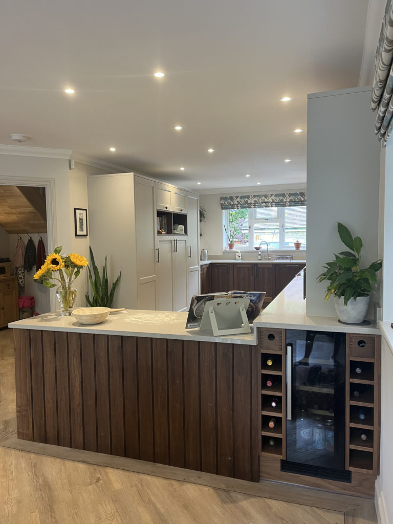 Wide shot of kitchen island