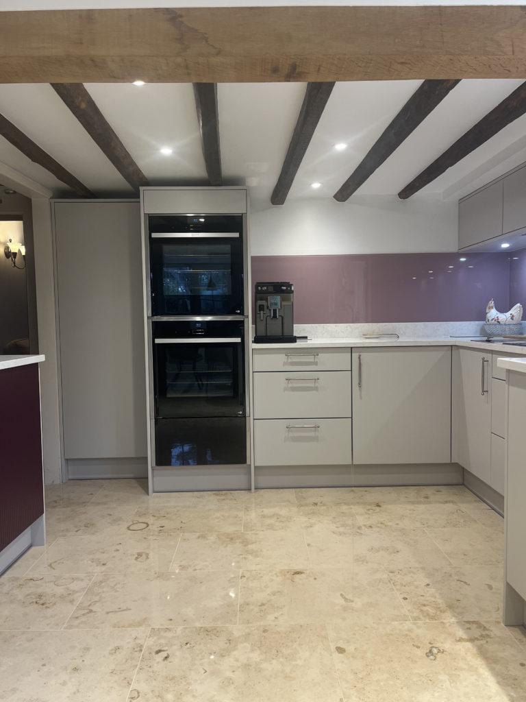 Pink splashback kitchen